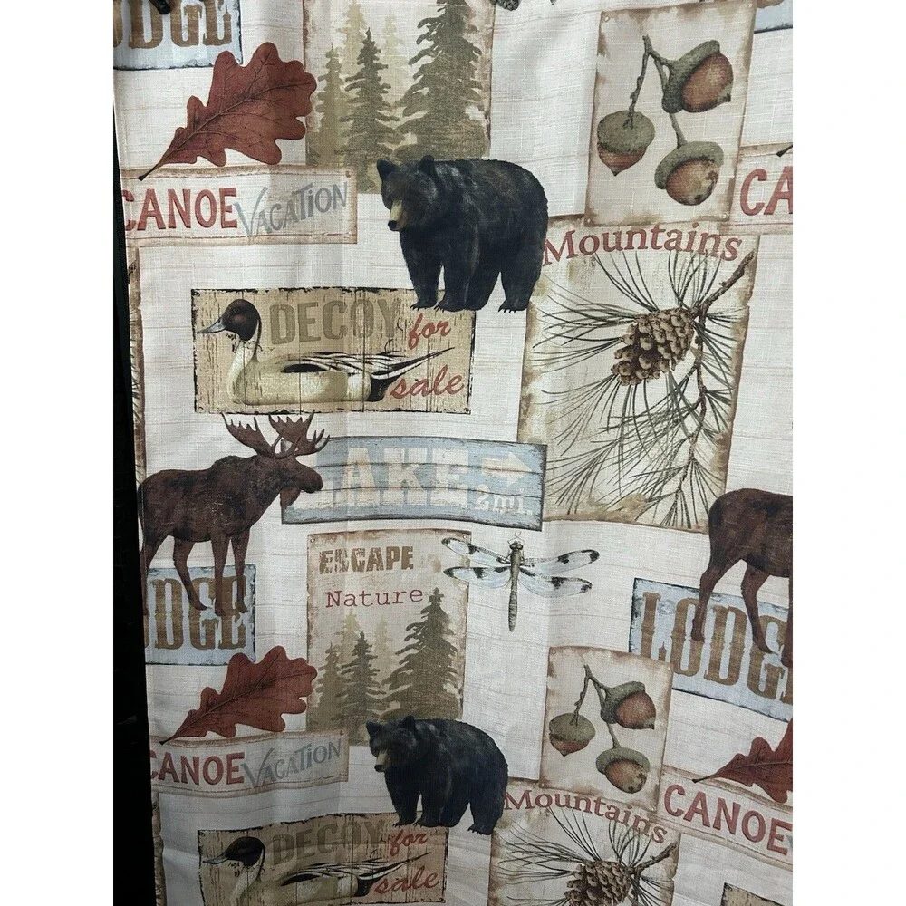 BACOVA Lodge Bear Moose Canoe Shower Curtain 72x72 w Liner & Wildlife Hooks Set